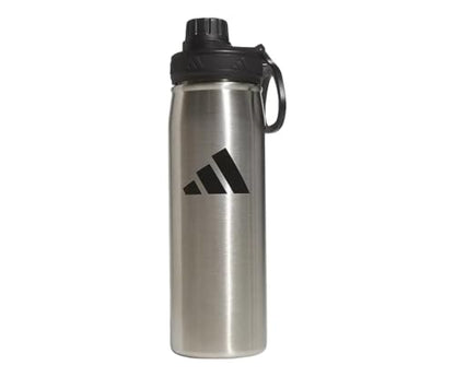adidas Stainless Steel Metal Water Bottle 20 oz (600 mL) Screw Cap - color: Stainless Steel/Black