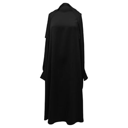 Solid Muslim Dress with Hijab for Girl Abaya Islamic Dubai Prayer Clothes Set Kids Kaftan Jilbab Dresses Burqa Outfit - color: Black, size: 8-9 Years