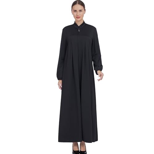 Women Muslim Casual Dress Islamic Maxi Robe Chest Zipper Abaya 1PC Soft Muslim Abaya Eid Kaftan Robe Classic Dress - color: Blacka, size: Medium