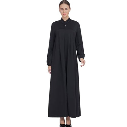 Women Muslim Casual Dress Islamic Maxi Robe Chest Zipper Abaya 1PC Soft Muslim Abaya Eid Kaftan Robe Classic Dress - color: Blacka, size: X-Large