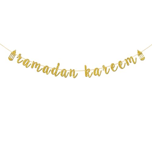 Ramadan Kareem Banner, Ramadan Mubarak Party Decorations,Eid Festival Muslim Islam Party Decorations, Gold Glitter
