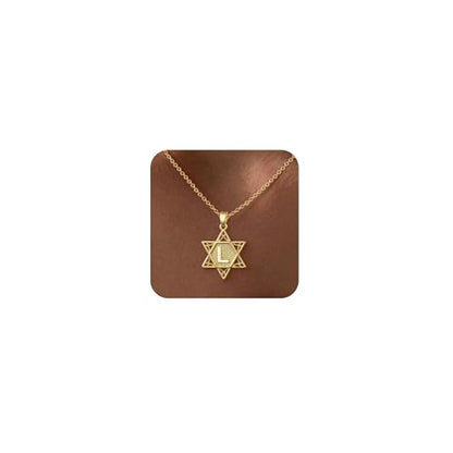 여성용 골드 이니셜 목걸이 앙증맞은 펜던트 글자 목걸이 14K 금 도금 다윗의 유대인 별 종교 주얼리 맞춤형 선물 변색 방지 방수 41.9-47.5cm - style: 이니셜 L