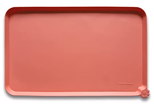 Hoki Found L Silicone Non Slip Pet & Cat Dog Feeding Tray - Waterproof & Pet Water Mats for Carpet - Burnt Coral - color: Burnt Coral, size: 22" x 14"