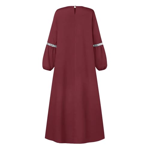 Muslim Prayer Dress Long Sleeve Round Neck Loose Abaya Maxi with Sequin Detail Flowy Sun Dress Casual Cover Up - color: 01#_wine, size: Large