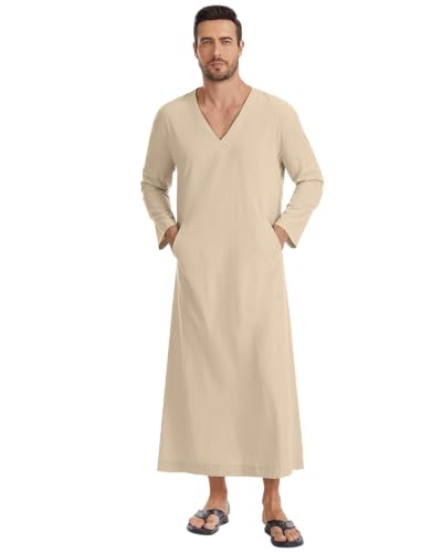 YAOHUOLE Arabic Thobe for Men Islamic Clothing Mens Kaftan Thobe - color: Khaki, size: Large