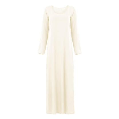 Womens Musilin Long Dress for Islamic Prayer Long Sleeve Robe Dress Full Cover Round Neck Dubai Kaftan Abayas Outfit - color: Nude, size: Large-X-Large