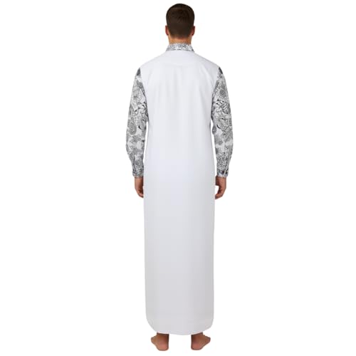 Men’s Thobe – Urban Printed Thobe for Men - Long Sleeve Islamic Robe - Kaftan for Eid, Prayer, Ramadan & Casual Outfits - size: Large