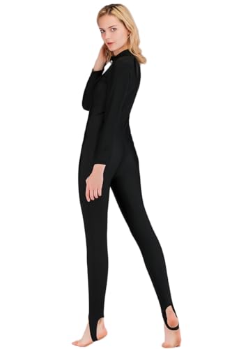 Micosuza Swimsuit for Women Design One Piece Long-Sleeve Surfing Suit - color: Long Leg Cover-black, size: 4X-Large