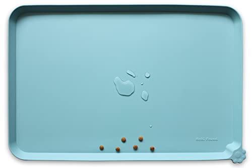 Hoki Found L Silicone Non Slip Pet Food Tray - Dog Cat Bowl Mats - Waterproof Dog Cat Food Mats for Carpet - Light Turquoise - color: Light Turquoise, size: 22" x 14"