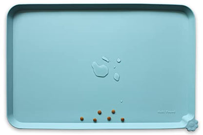 Hoki Found L Silicone Non Slip Pet Food Tray - Dog Cat Bowl Mats - Waterproof Dog Cat Food Mats for Carpet - Light Turquoise - color: Light Turquoise, size: 22" x 14"