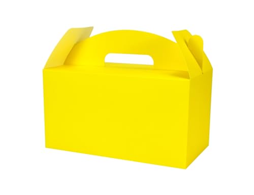 Papertide Yellow Gable Box with Handles, 30 Pack 9.45×5×5 inch Sturdy Colorful Cardstock treat Boxes for Christmas Birthday Party Favors, Premium Presentation Boxes with Lids - color: Yellow