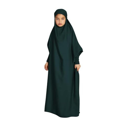 Lmdudan Girls Muslim Dress Hood Long Sleeve Prayer Dresses Robe Dubai Abaya 2026 Ramadan Kaftan Dress Kids 6-13 Years - color: Green, size: 10-11 Years