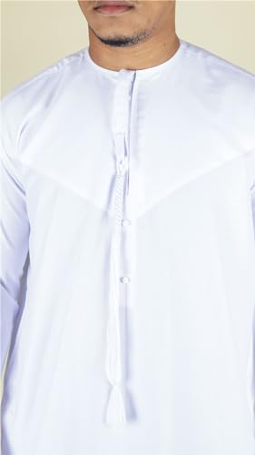 Men's Thobe Emirati Omani Jubba Islamic Clothing Muslim Kaftan Eid Robe Arab String Tassel - color: White Slim, size: 60