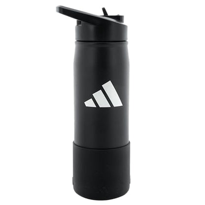 adidas Stainless Steel Metal Water Bottle 20 oz (600 mL) Straw Lid - color: Black/White/Black/2