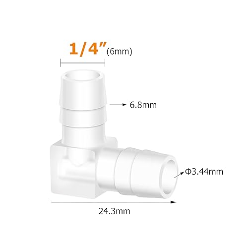 Quickun 1/4" Hose Barb 90 Degree Elbow L Fitting, Plastic 2 Way Equal Barbed Joint Splicer Mender Union Adapter Hose Fitting (Pack of 7) - size: 1/4" (7Pcs)