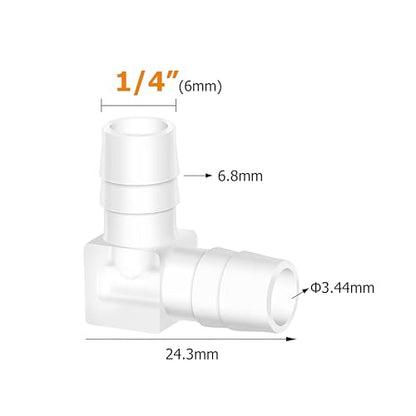Quickun 1/4" Hose Barb 90 Degree Elbow L Fitting, Plastic 2 Way Equal Barbed Joint Splicer Mender Union Adapter Hose Fitting (Pack of 7) - size: 1/4" (7Pcs)