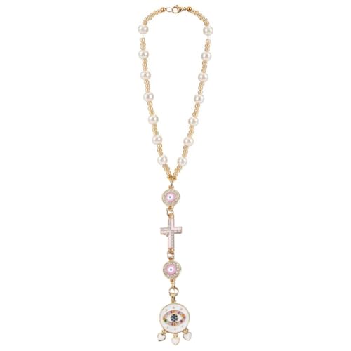 Evil Eye Car Hanging Ornament Cross Evil Eye Rear View Mirror Cars Charm Beaded Decor Good Luck Suncatcher Car Accessories Pendent for Window Home Door Frame Balcony Keychain - style: Cross