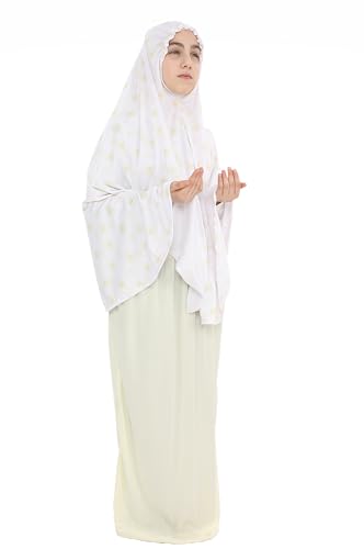 Prayer Set for Muslim Girls, Two Pieces Prayer Set, set of 3 pieces(Skirt, Scarf, Rosary) Suitable for 5 to 13 Years - color: Yellow - Rose, size: 9 Years