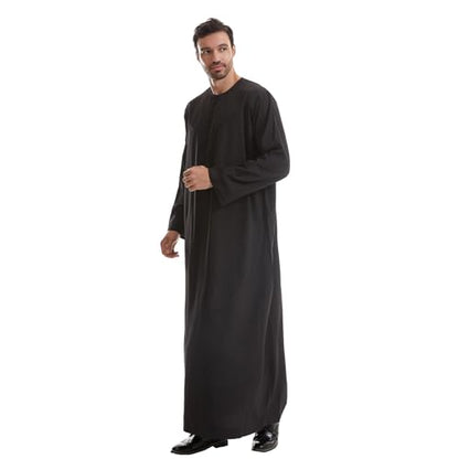 IWEMEK Men Muslim Thobe Long Sleeve Kaftan Robe with Pockets Saudi Arabic Thobe Ramadan Middle East Dubai Islamic Abaya Dress - color: Black, size: Small