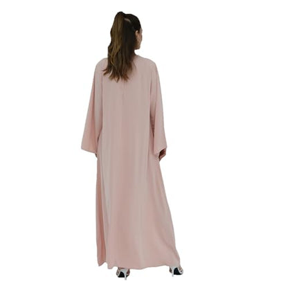 Women Abaya Dress with Belt Muslim Bell Sleeve Robe Islamic Prayer Jilbab | with Belt, A-line Skirt, Bell Sleeve - color: Pink, size: Medium
