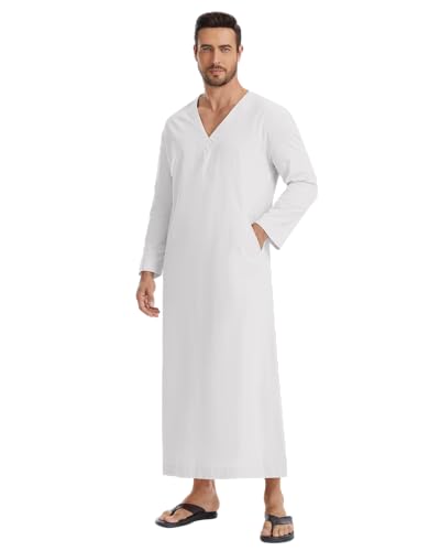 YAOHUOLE Arabic Thobe for Men Islamic Clothing Mens Kaftan Thobe - color: White, size: Medium
