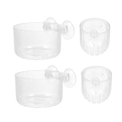 4pcs Acrylic Fish Feeding Cup Set Shrimp Feeder Suction Base for Aquatic Feeding in Aquariums and Fish Tanks