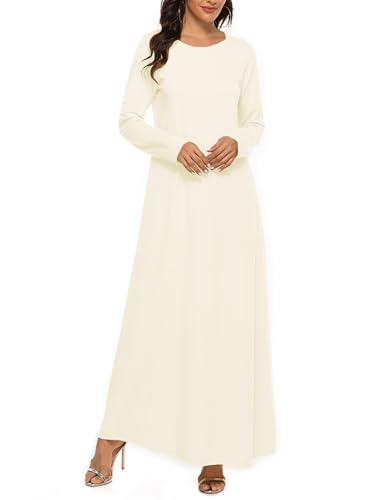 JEYPINMI Abaya for Women Muslim Dress One Piece Long Sleeve Prayer Dress Islamic Robe Arabian Kaftan Maxi Gown Nude S-M