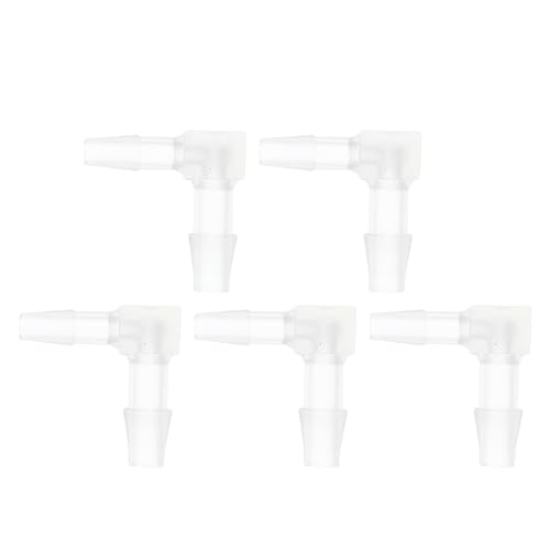 5 Pcs Aquarium Plastic Hose Barb Fitting 1/8" to 3/32" Hose Barb 90 Degree Elbow L Fitting Clear PP