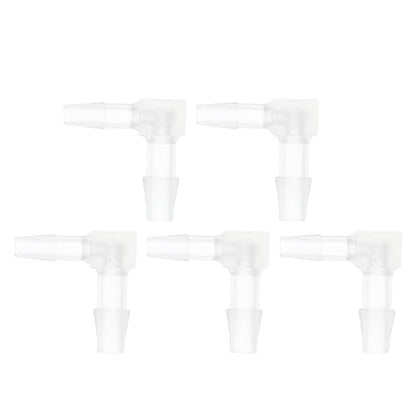 5 Pcs Aquarium Plastic Hose Barb Fitting 1/8" to 3/32" Hose Barb 90 Degree Elbow L Fitting Clear PP