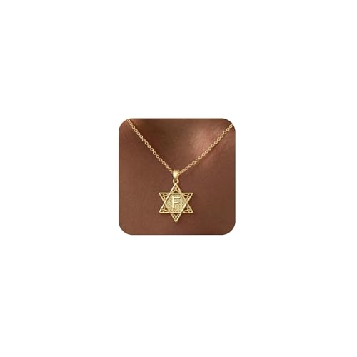 여성용 골드 이니셜 목걸이 앙증맞은 펜던트 글자 목걸이 14K 금 도금 다윗의 유대인 별 종교 주얼리 맞춤형 선물 변색 방지 방수 41.9-47.5cm - style: 이니셜 F