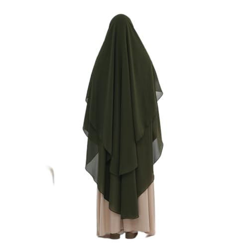 SYANKANGXIAO Ramadan Eid Khimar Abaya Turkey Islam Muslim Chiffon 2 Layers Long Hijab Dress Prayer for Women Full Cover Robe - color: Army