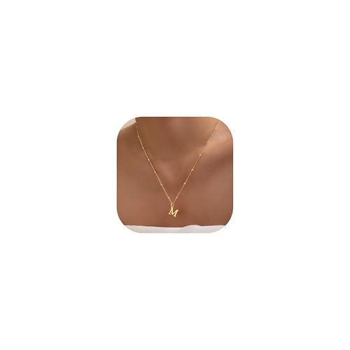 Initial Necklaces for Women Dainty 14k Gold Plated A-Z Letter Pendant Name Necklaces Cute Charm Choker Fashion Accessories Non Tarnish Trendy Jewelry Gift - color: Gold, style: M