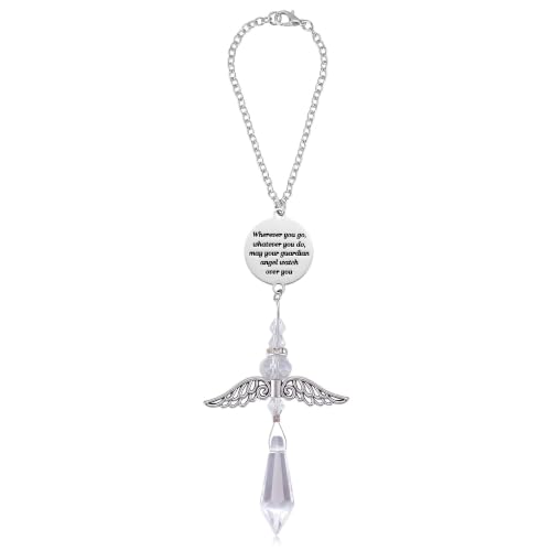 Guardian Angel Car Charm for Rear View Mirror, Crystal Angel Suncatcher Hanging Ornament, Safe Travels Gift, Rearview Mirror Hanging Accessories for Women Men - color: Wherever You Go