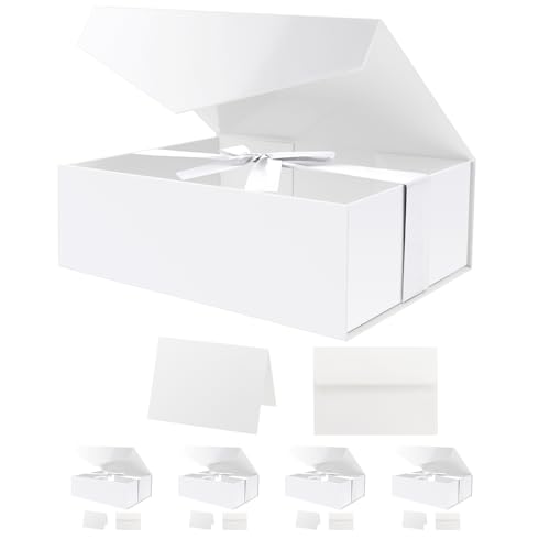 HAPPY POTATO 5 White Large Magnetic Gift Boxes with Lids 11.5x8.1x3.8 Inch - color: White-Side Ribbon-11.5x8.1x3.8 Inches-Pack of 5