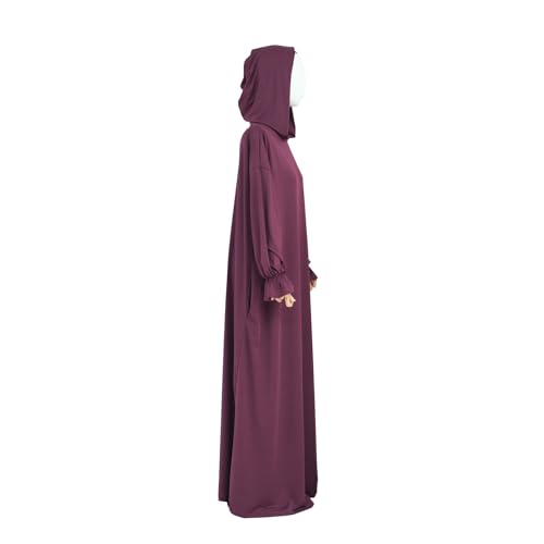 Muslim Hoodie Abaya Islamic Prayer Jilbab Maxi Robe with Inner Cap | Two-layer Cap, Prayer Abaya, Large Style - color: Wine Red
