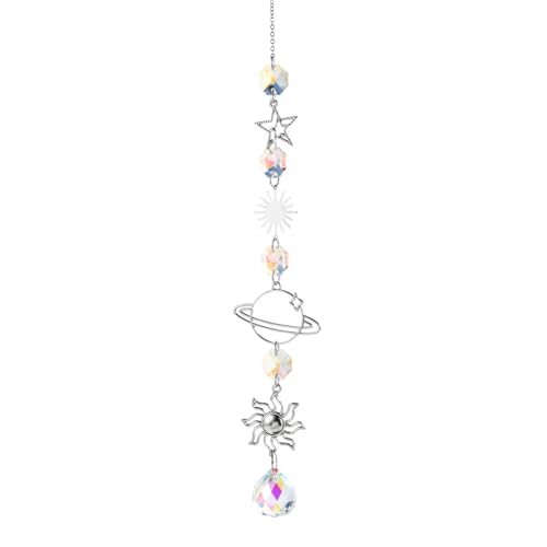 Colorful Crystal car Mirror Hanging Accessories，Car Charm，Rear View Mirror Hanging Decors， Gifts for Women (Moon-B) - color: Moon-b