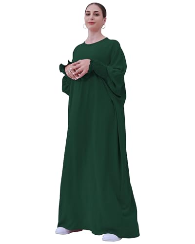 Muslim Prayer Abaya Islamic Women's Khimar Pure Color Hijab Dress Long Sleeve Dubai Kaftan - color: Darkgreen