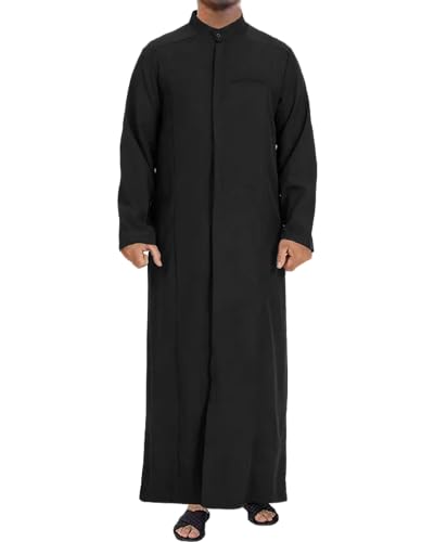 YAOHUOLE Kaftan for Men - Long Sleeve Muslim Thobe with Button Down Closure - color: Black, size: Medium