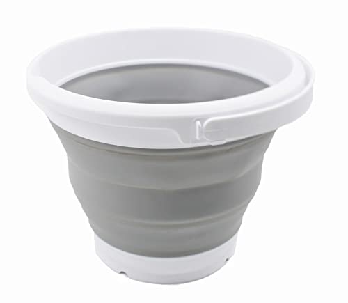 SAMMART 5.5L (1.4 Gallon) Collapsible Plastic Bucket - Foldable Round Tub - Portable Fishing Water Pail - Space Saving Outdoor Waterpot. (White/Grey, 1) - color: White/Grey