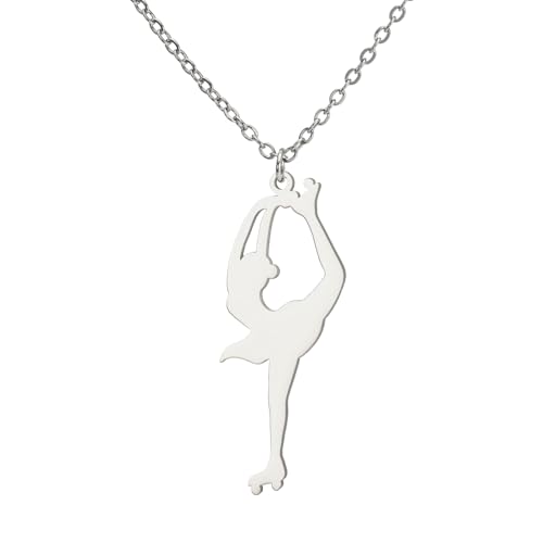 Dreamtimes Ice Skater Necklace Skating Charm Sports Pendant Necklace Ice Skating Sport Pendant Necklace Inspirational Jewelry for Women Skate Lover - color: Silver-3