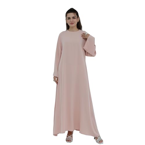 Women Abaya Dress with Belt Muslim Bell Sleeve Robe Islamic Prayer Jilbab | with Belt, A-line Skirt, Bell Sleeve - color: Pink, size: Medium