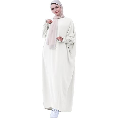Lenmipot Islamic Women Jilbab Abayas Muslim Abaya Dress for Women Middle East Kaftan Dubai Dress Eid Prayer Clothes - color: White