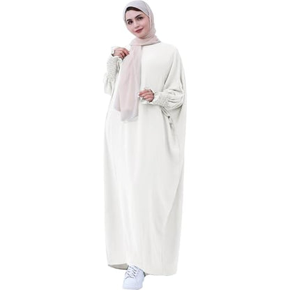 Lenmipot Islamic Women Jilbab Abayas Muslim Abaya Dress for Women Middle East Kaftan Dubai Dress Eid Prayer Clothes - color: White