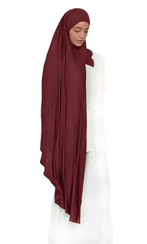 Lina & Lily Pre-sewn Instant Slip-on Modal Jersey Hijab Head Scarf Wrap for Muslim Women - color: Dark Red