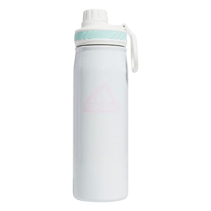 adidas Stainless Steel Metal Water Bottle 20 oz (600 mL) Screw Cap - color: White/Orchid Fusion Purple/Semi Flash Aqua Blue