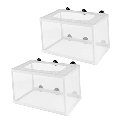 DOITOOL 2pcs Large Fish Net Breeder Box for Aquarium Fry Hatchery Incubator with Suction Cups Durable Mesh for Fish Isolation and Increased Survival Rate