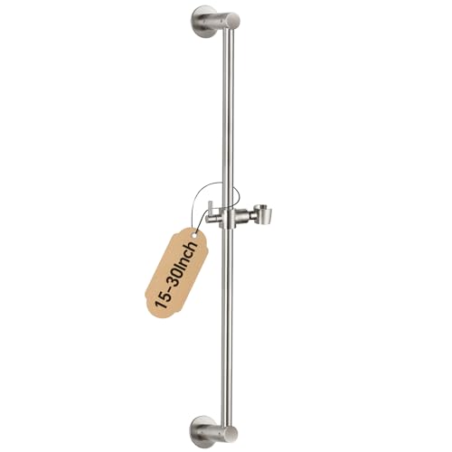Shower Slide Bar Adjustable Handheld Shower Head Holder Wall Mount - 30inch All-Metal Shower Head Slide Bar Compatible with Bathroom Drill Free Glue Installation - Brushed - color: Brushed-Nickel, size: 30inch