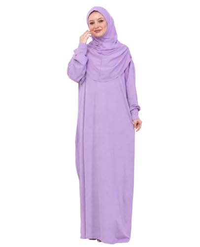 Prien Prayer Dress For Women, Cotton Muslim Abaya, Soft Hijab, Elegant Turkish Islamic Wear For Eid, Ramadan, Umrah, Hajj - color: Lilac