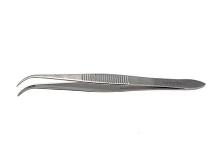 Iris Eye Dressing Forceps 4.5", Half Curved, Serrated Tips Made of Premium Quality Stainless Steel