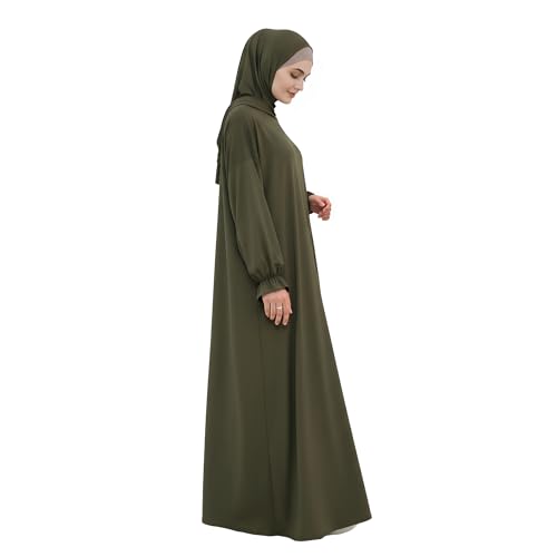 Abaya Muslim Women Hooded Dress Loose Sleeve Loose Maxi Modest Islamic Clothing Prayer Dress Kaftan - color: Army Green